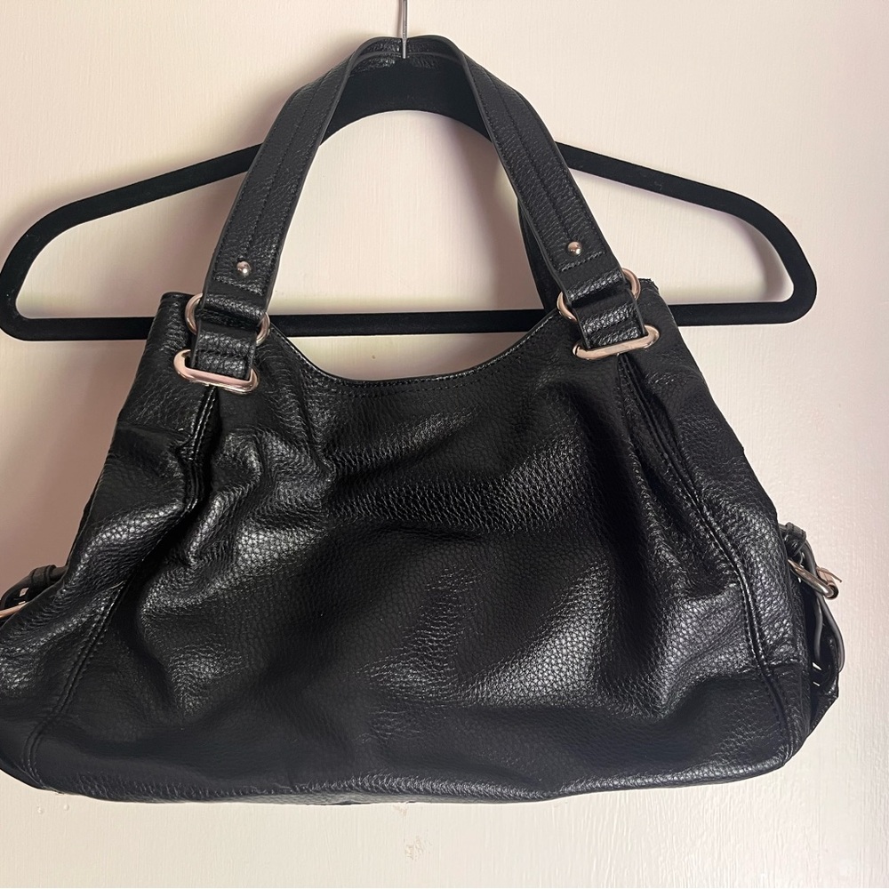 Anne Klein black leather hobo slouch purse